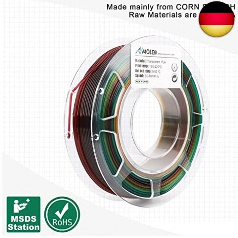 AMOLEN 3D Drucker Filament Bundle, Transparentes PLA Filament 1.75Mm, Rainbow