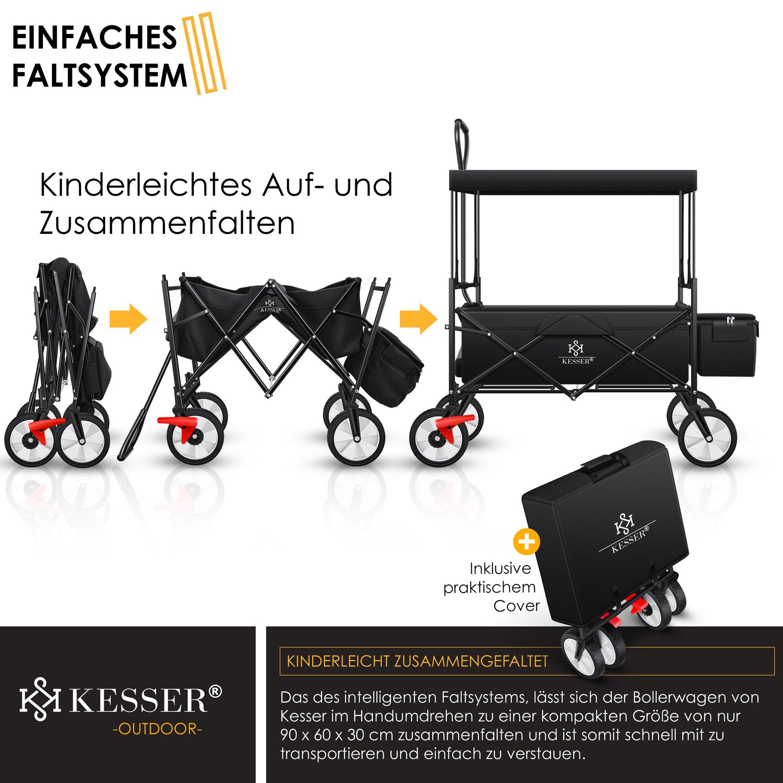 KESSER® Bollerwagen Faltbar Dach Handwagen Klappbar Transportkarre Gerätewagen