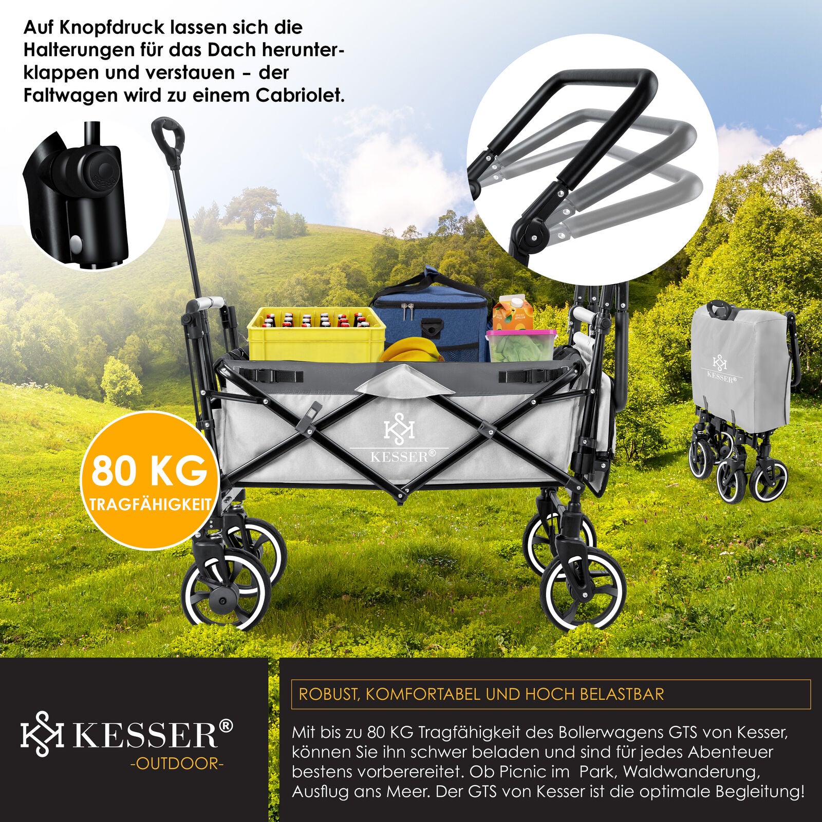 KESSER® Bollerwagen GTS-9100 Faltbar Dach Handwagen Klappbar Strandwagen Gurt