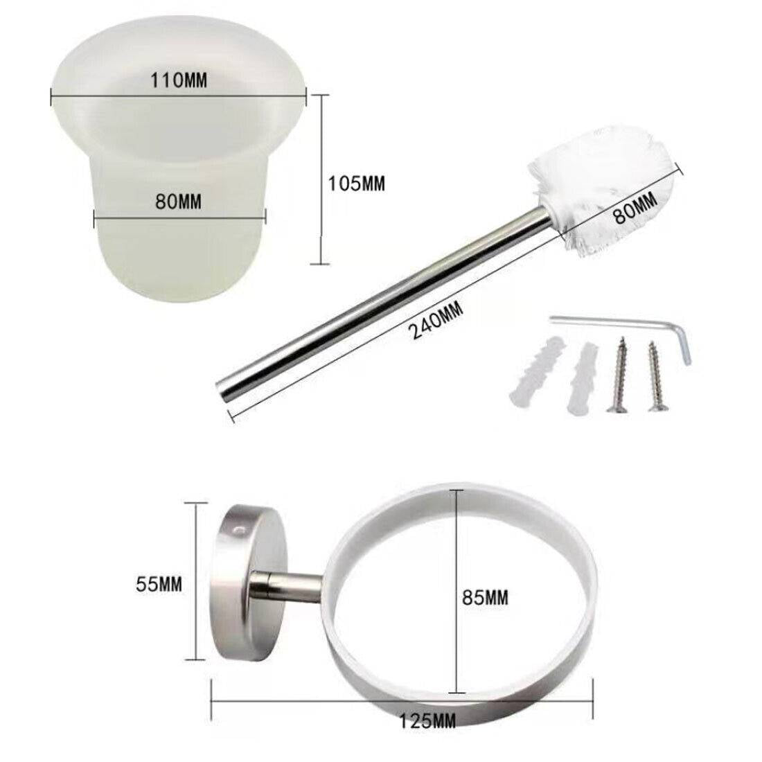 Stainless Steel Glass Bathroom Wall Mounted Brush Holder and Brush Toilet Set Toilet Brush