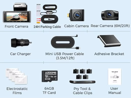 M550 Dash Cam 4K +1080 3.18'' Screen 3 Camera GPS Wifi APP Control Car DVR IR Night Vision 24H Parking Support Rear Cam