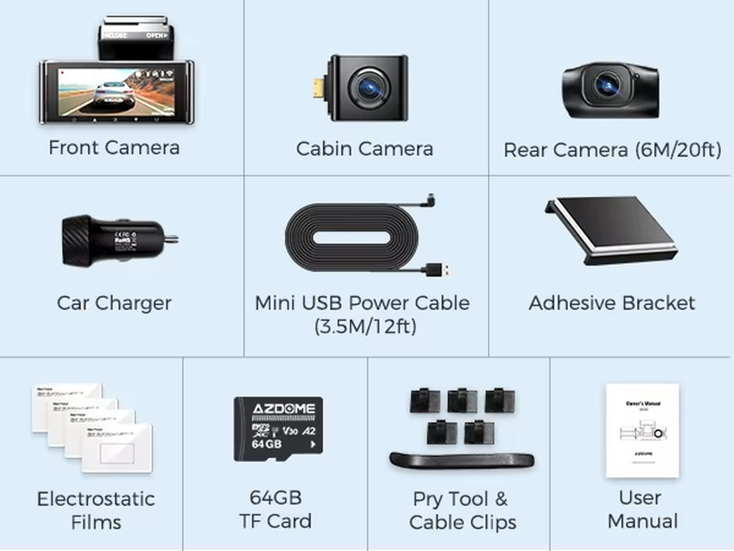 M550 Dash Cam 4K +1080 3.18'' Screen 3 Camera GPS Wifi APP Control Car DVR IR Night Vision 24H Parking Support Rear Cam