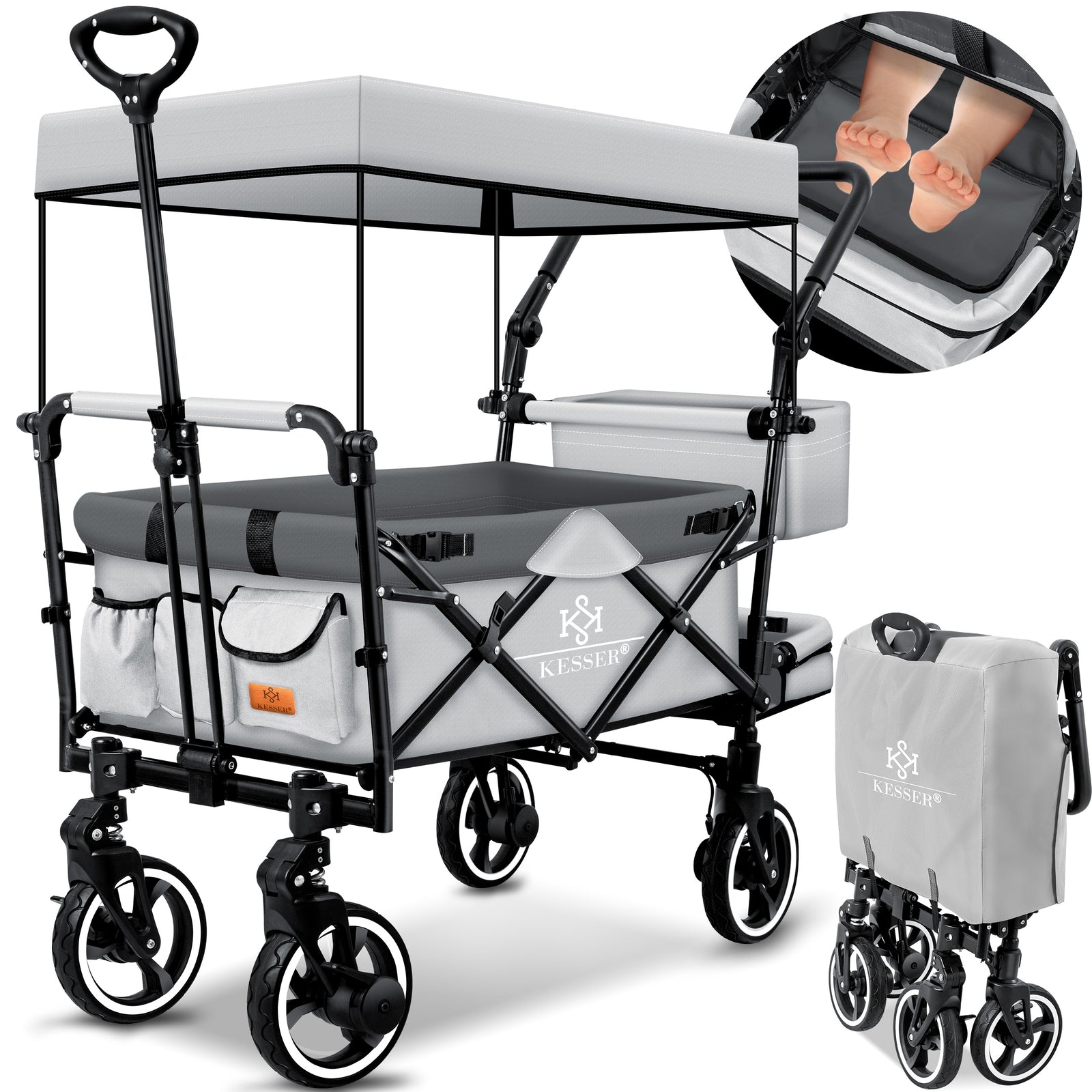 KESSER® Bollerwagen GTS-9100 Faltbar Dach Handwagen Klappbar Strandwagen Gurt