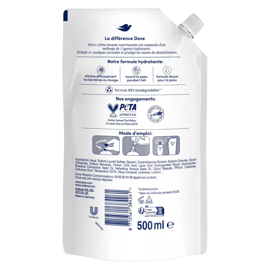 DOVE Flüssigseife, Handpflege, Nachfüllpack, 500 Ml