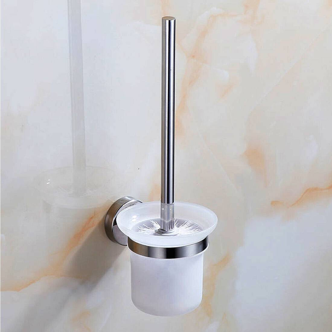 Stainless Steel Glass Bathroom Wall Mounted Brush Holder and Brush Toilet Set Toilet Brush